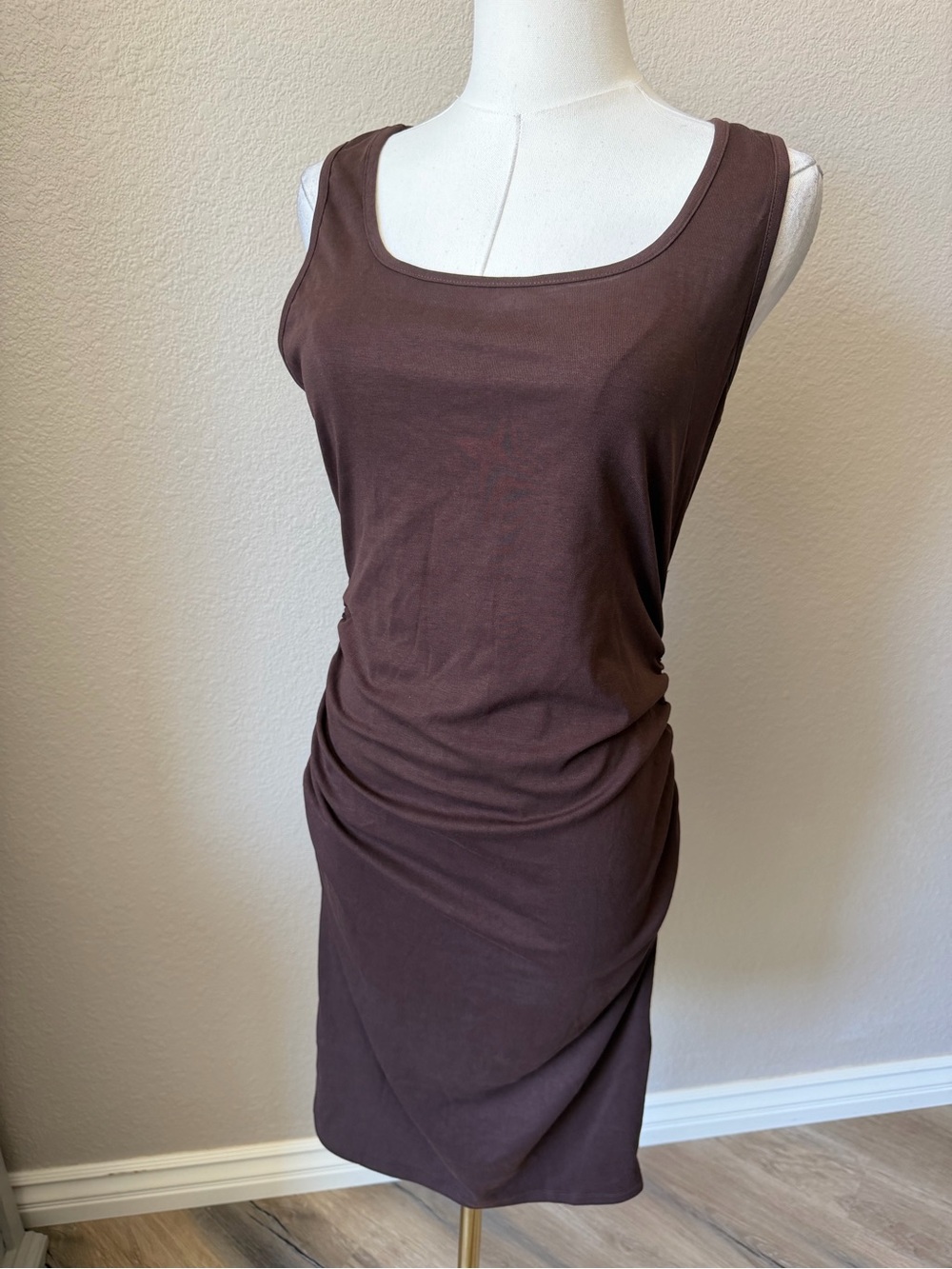 NWOT Sleeveless Scoop Midi Dress in Dark Brown, Large
